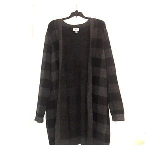 Black and grey buffalo plaid knit sweater